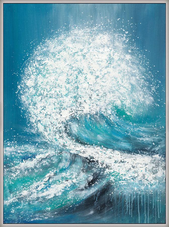 Sagebrook Home Wall Art - 36X48 Handpainted Waves Canvas Aqua