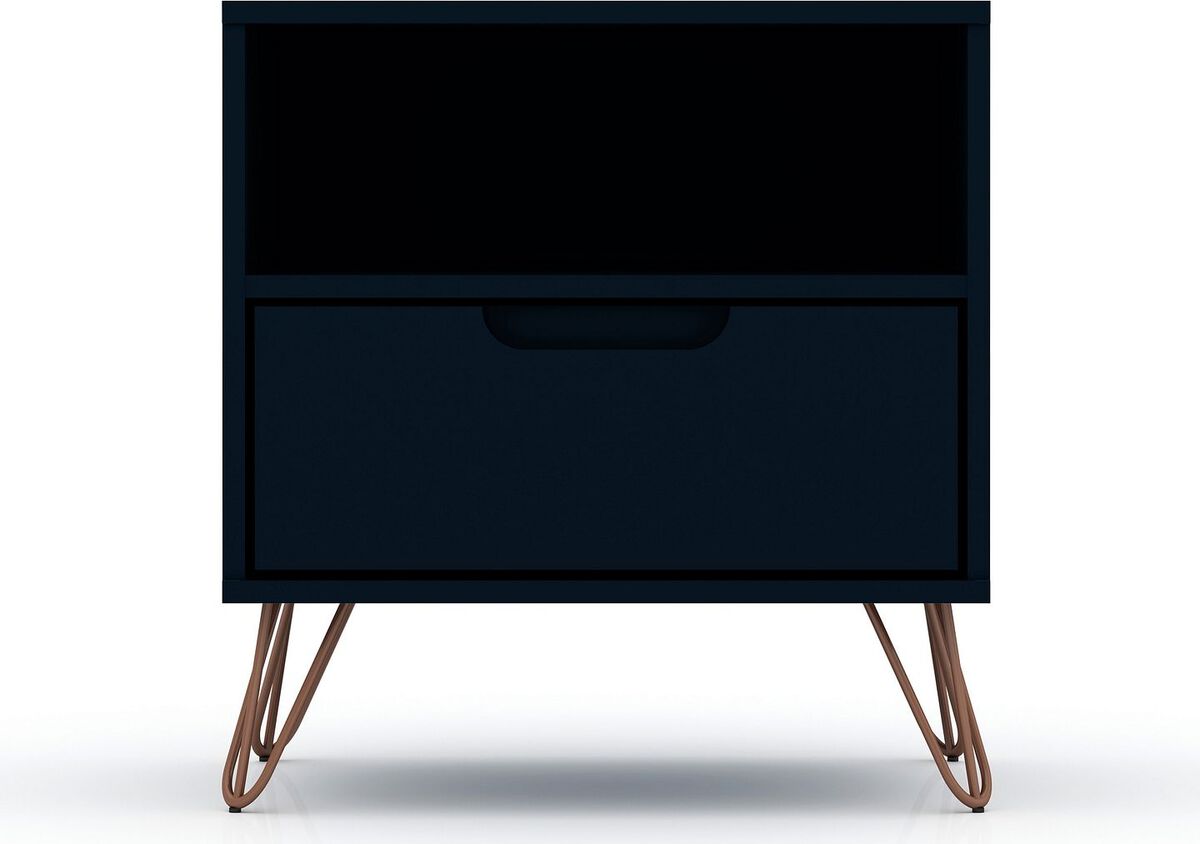 Manhattan Comfort Nightstands & Side Tables - Rockefeller 1-Drawer Midnight Blue Nightstand (Set of 2)