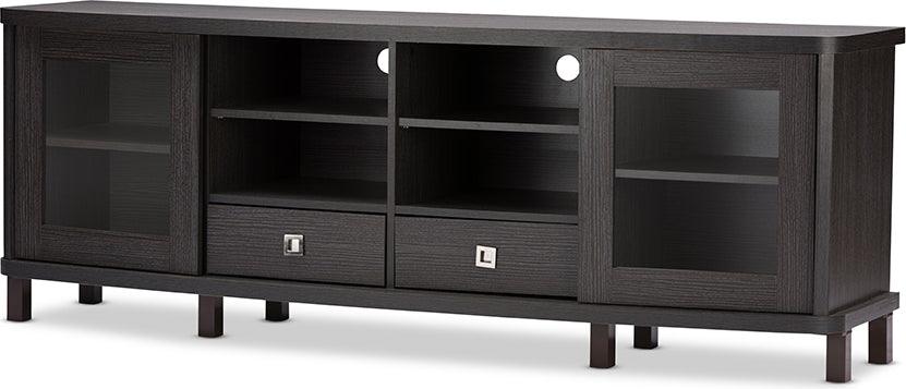 Wholesale Interiors TV & Media Units - Walda 70-Inch Greyish Dark Brown Wood TV Cabinet with 2 Sliding Doors and 2 Drawers