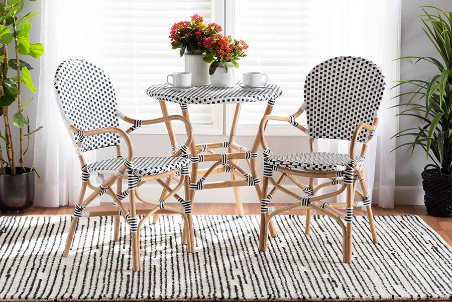 Wholesale Interiors Outdoor Dining Chairs - Naila Black & White Weaving & Natural Brown 2-Piece Indoor/Outdoor Bistro Chair Set