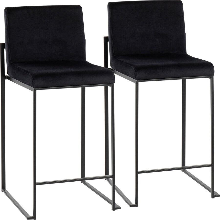 Lumisource Barstools - Fuji High Back Counter Stool In Black Steel & Black Velvet (Set of 2)