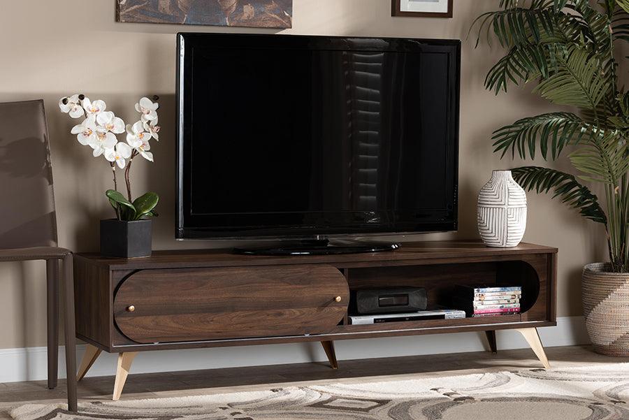 Wholesale Interiors TV & Media Units - Dena Walnut Brown Wood and Gold Finished TV Stand