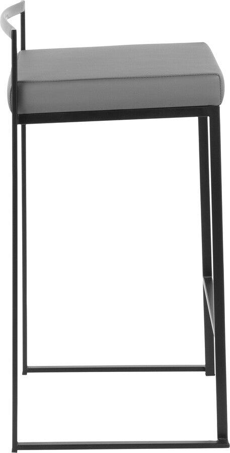 Lumisource Barstools - Fuji Contemporary Stackable Counter Stool in Black with Grey Faux Leather Cushion - Set of 2