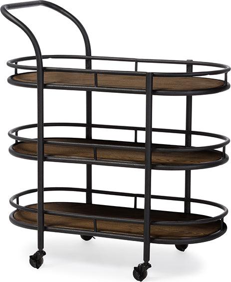 Wholesale Interiors Bar Units & Wine Cabinets - Karlin Rustic Industrial Style Antique Black Textured Finish Metal Distressed Wood