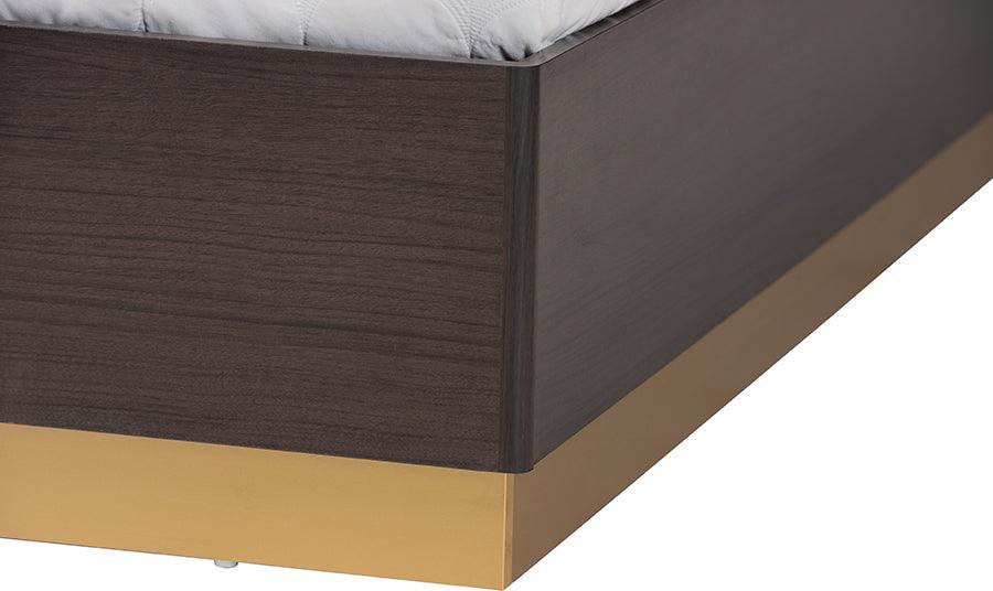 Wholesale Interiors Bedroom Sets - Arcelia Two-Tone Dark Brown and Gold Finished Wood Queen Size 5-Piece Bedroom Set