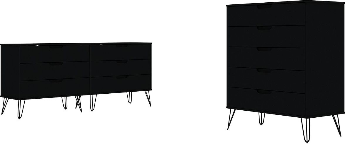 Manhattan Comfort Bedroom Sets - Rockefeller 5-Drawer & 6-Drawer Black Dresser Set