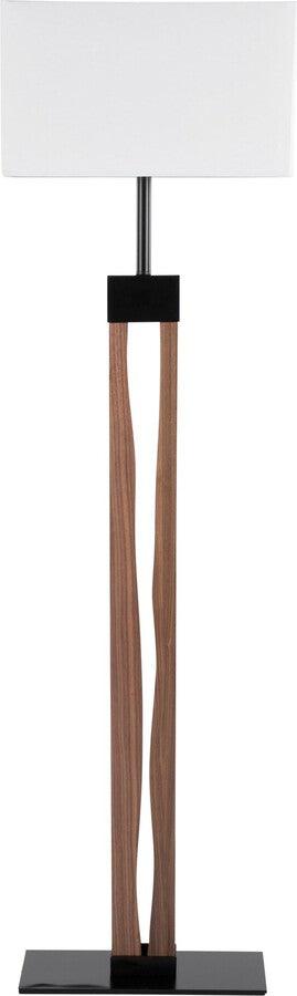 Lumisource Floor Lamps - Live Edge Contemporary Floor Lamp In Black Steel & Walnut Wood With White Shade