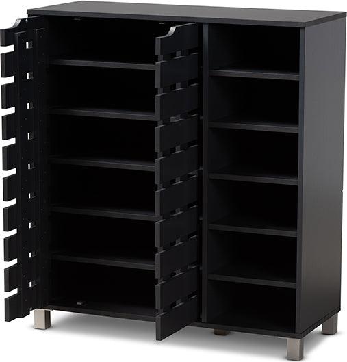 Wholesale Interiors Shoe Storage - Shirley Modern and Dark Grey Finished 2-Door Wood Shoe Storage Cabinet with Open Shelve