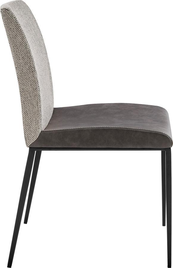 Euro Style Dining Chairs - Rasmus Side Chair with Dark Gray Leatherette and Light Gray Fabric with Matte Black Legs - Set of 2