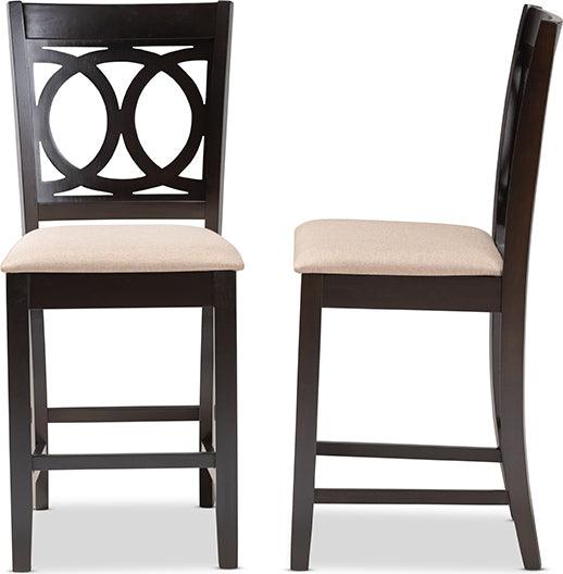 Wholesale Interiors Barstools - Lenoir Contemporary Sand Fabric Brown Wood Counter Height Pub Chair Set of 2