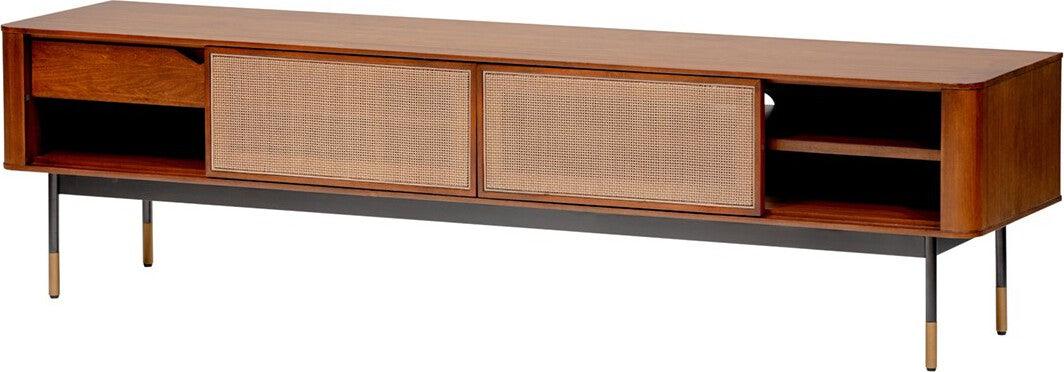 Euro Style TV & Media Units - Miriam 71" Media Stand in Brown with Natural Wicker