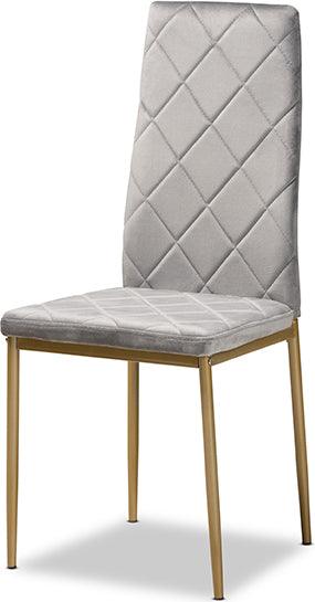 Wholesale Interiors Dining Chairs - Blaise Grey Velvet Fabric Upholstered and Gold Finished Metal 4-Piece Dining Chair Set