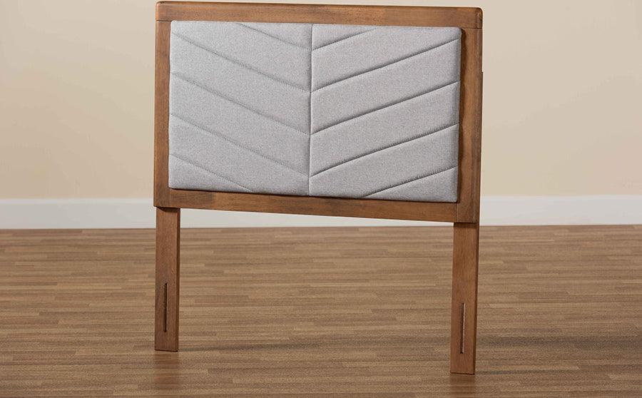 Wholesale Interiors Headboards - Iden Light Grey Fabric Upholstered and Walnut Brown Finished Wood Twin Size Headboard