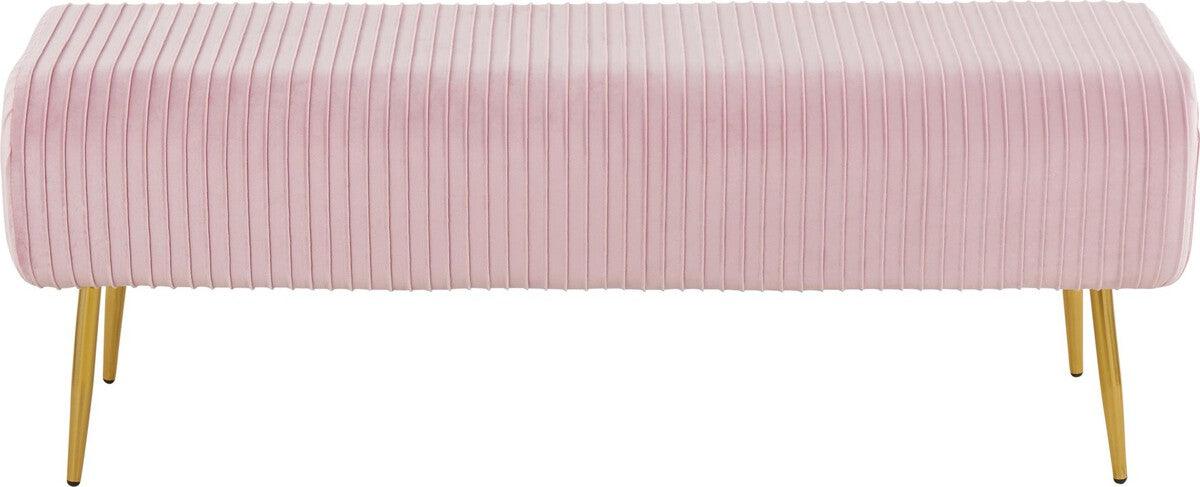 Lumisource Benches - Marla Glam Pleated Bench in Gold Steel and Pink Velvet