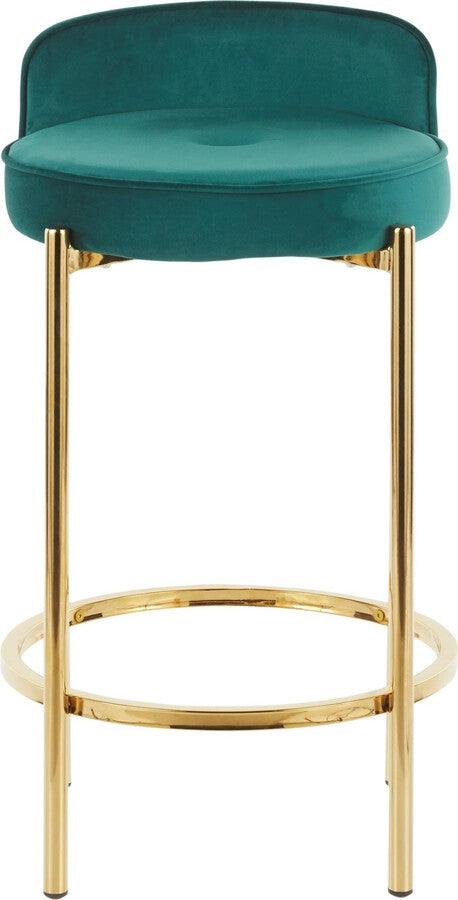 Lumisource Barstools - Chloe Contemporary Counter Stool in Gold Metal and Green Velvet - Set of 2