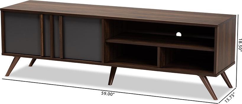 Wholesale Interiors TV & Media Units - Naoki Modern and Contemporary Two-Tone Grey and Walnut Finished Wood 2-Door TV Stand