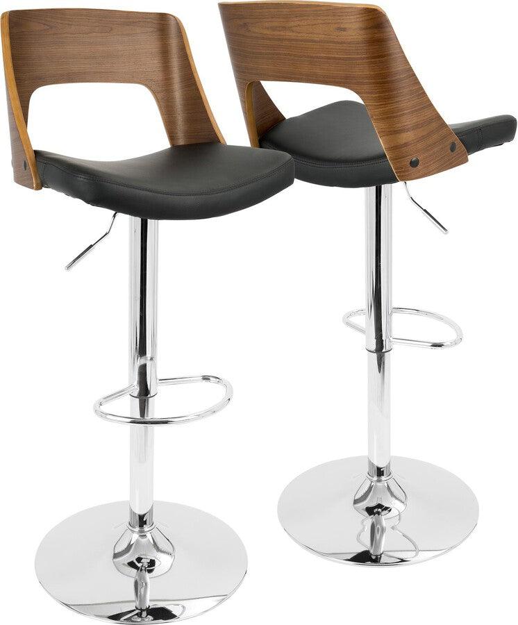 Lumisource Barstools - Valencia Mid-Century Modern Adjustable Barstool with Swivel in Walnut and Black Faux Leather
