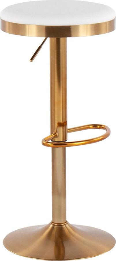 Lumisource Barstools - Dakota Adjustable Barstool in Gold Steel & White Faux Leather - Set of 2