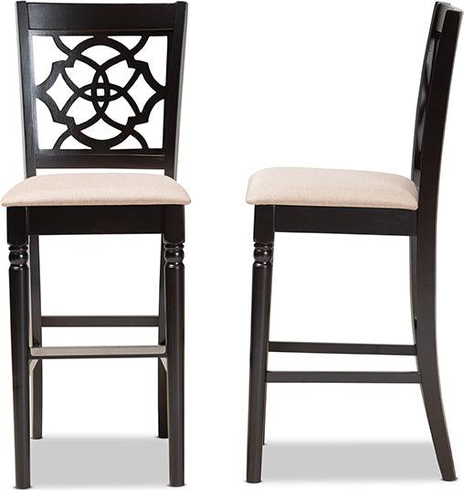 Wholesale Interiors Barstools - Alexandra Sand Fabric Upholstered and Espresso Brown Finished Wood 2-Piece Bar Stool Set