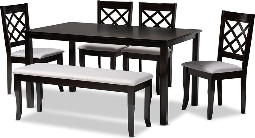 Wholesale Interiors Dining Sets - Andor Grey Fabric Upholstered and Dark Brown Finished Wood 6-Piece Dining Set