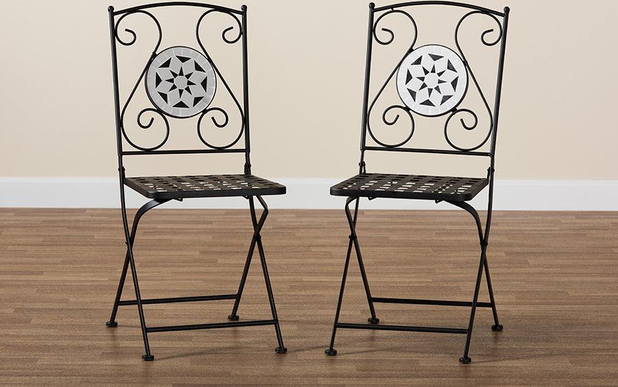 Wholesale Interiors Outdoor Dining Sets - Julius Black Finished Metal and Multi-Colored Glass 2-Piece Outdoor Dining Chair Set