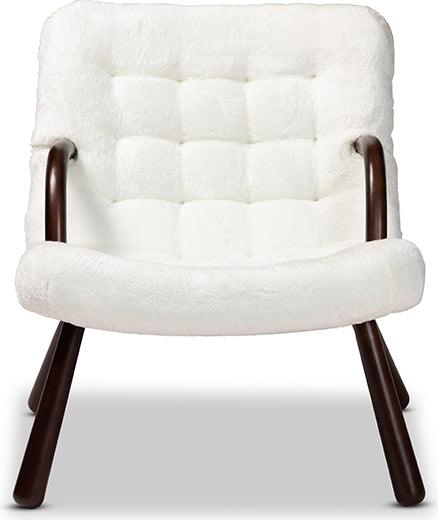 Wholesale Interiors Accent Chairs - Eisa Modern and Contemporary White Sherpa and Walnut Brown Wood Accent Chair