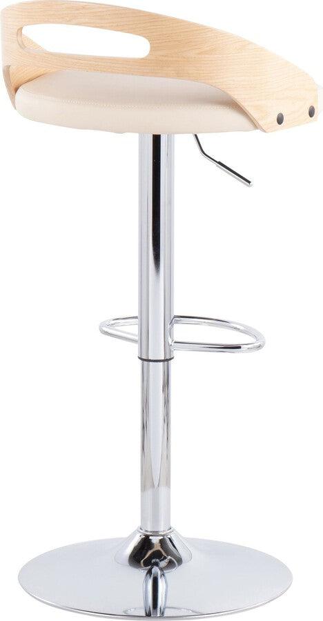 Lumisource Barstools - Cassis Mid-Century Modern Adjustable Barstool with Swivel in Natural Wood and Cream Faux Leather