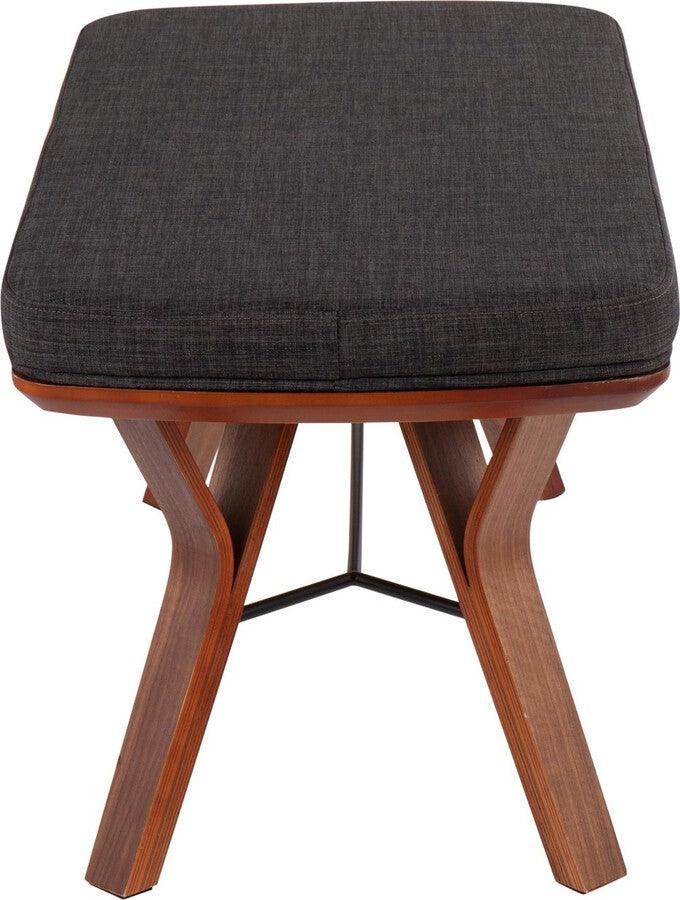 Lumisource Benches - Folia Bench In Walnut Wood & Charcoal Fabric