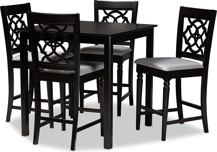 Wholesale Interiors Dining Sets - Arden Modern and Contemporary Grey Fabric Upholstered Espresso Brown Finished 5-Piece