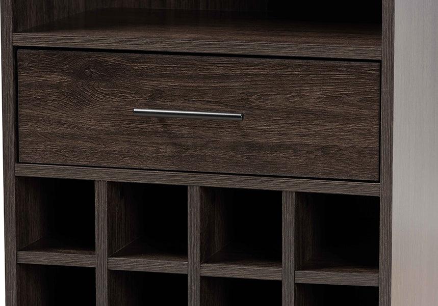 Wholesale Interiors Bar Units & Wine Cabinets - Trenton Dark Brown Finished Wood 1-Drawer Wine Storage Cabinet