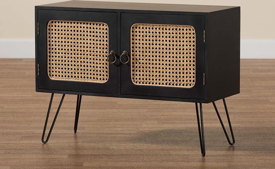 Wholesale Interiors Buffets & Sideboards - Davion Mid-Century Modern Brown Wood and Black Metal 2-Door Sideboard Buffet