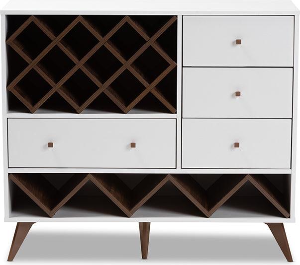 Wholesale Interiors Buffets & Cabinets - Savino Modern and Walnut Finished Wood Wine Cabinet White & Walnut Brown