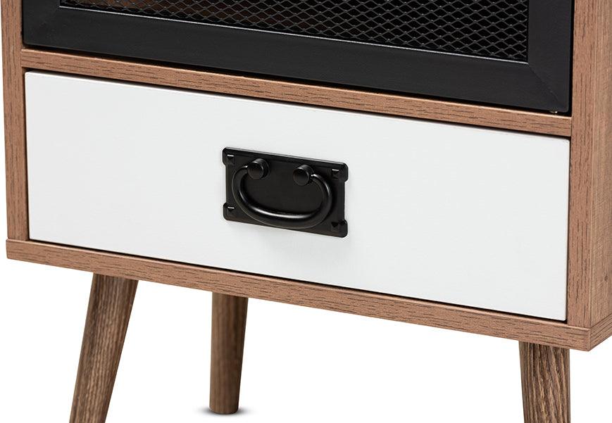 Wholesale Interiors Nightstands & Side Tables - Hubbard Mid-Century Modern Brown and White Wood and Black Metal 1-Drawer Nightstand