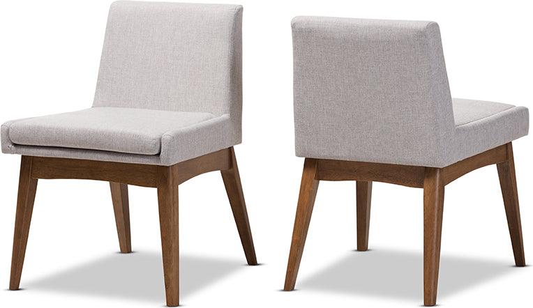 Wholesale Interiors Dining Chairs - Nexus Mid-Century Modern Walnut Wood Finishing Greyish Beige Fabric Dining Side Chair (Set Of 2)