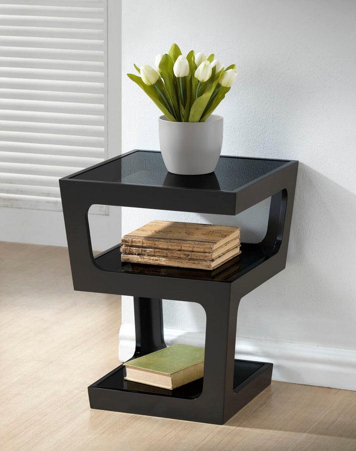 Wholesale Interiors Side & End Tables - Clara Black Modern End Table with 3-Tiered Glass Shelves