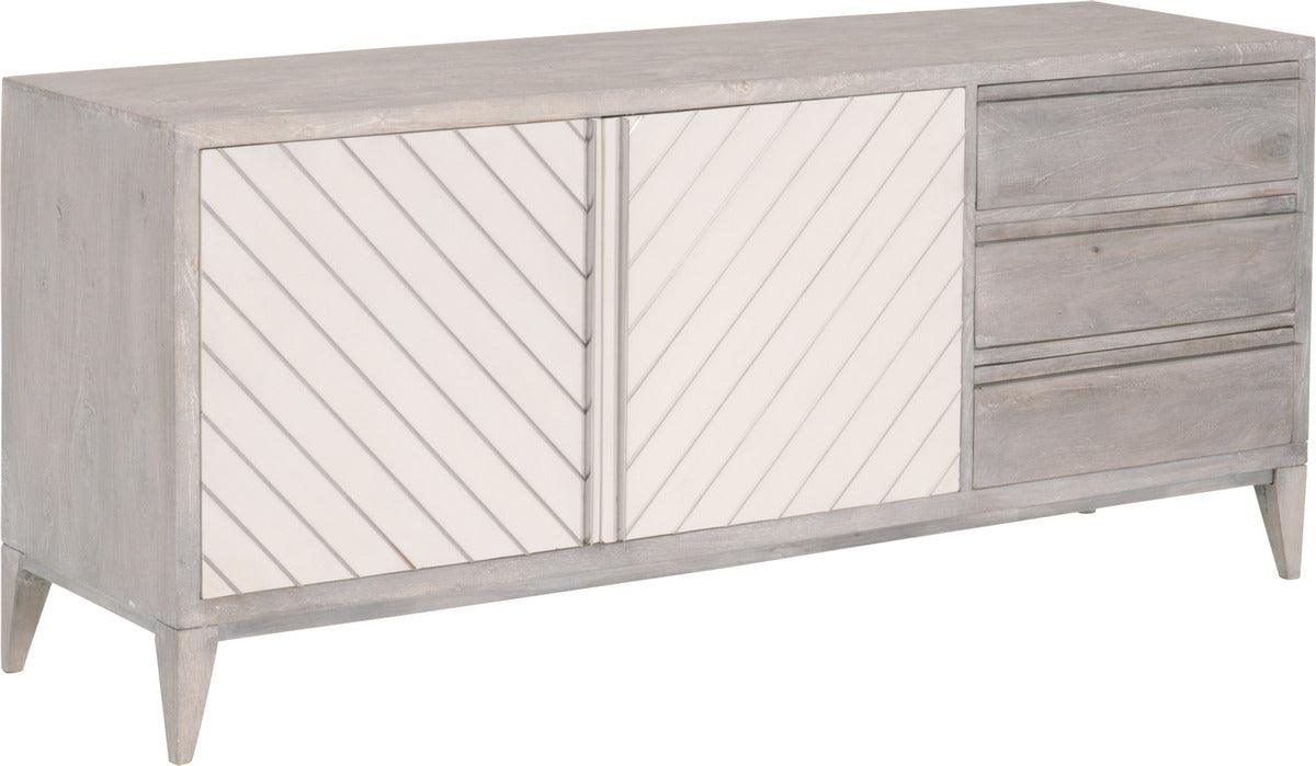 Essentials For Living TV & Media Units - Rocca Media Sideboard Light Brushed Gray Mango, White Concrete, Stainless Steel