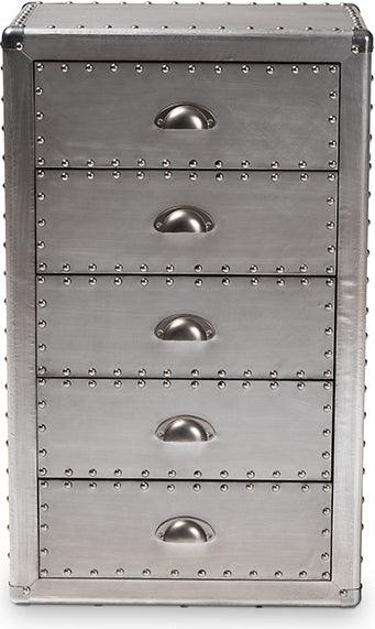 Wholesale Interiors Buffets & Cabinets - Davet French Industrial Silver Metal 5-Drawer Accent Storage Cabinet