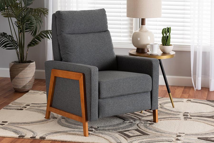 Wholesale Interiors Accent Chairs - Halstein Mid-Century Modern Grey Fabric & Walnut Brown Finished Wood Lounge Chair