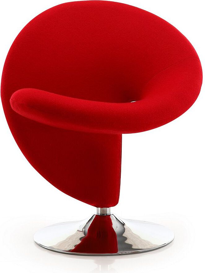 Manhattan Comfort Accent Chairs - Curl Red and Polished Chrome Wool Blend Swivel Accent Chair (Set of 2)