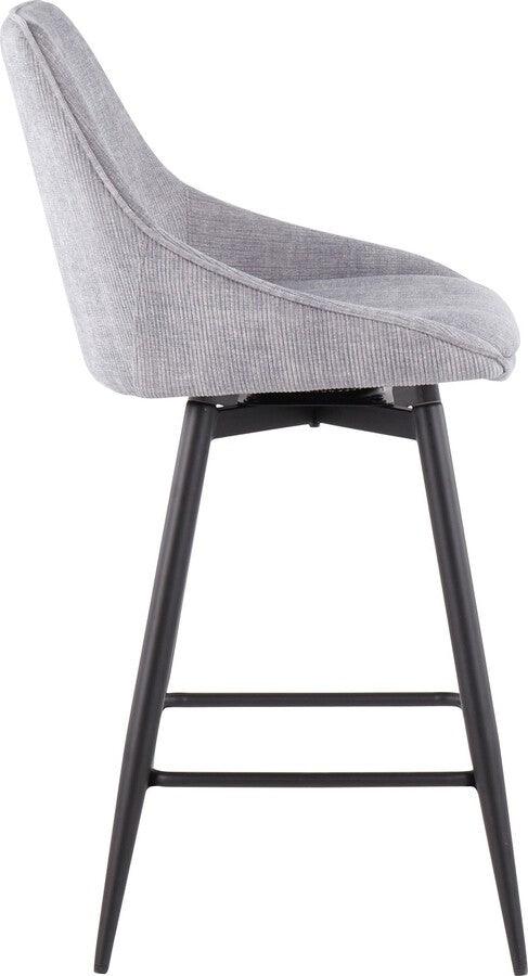 Lumisource Barstools - Diana Contemporary Counter Stool in Black Steel and Grey Corduroy - Set of 2
