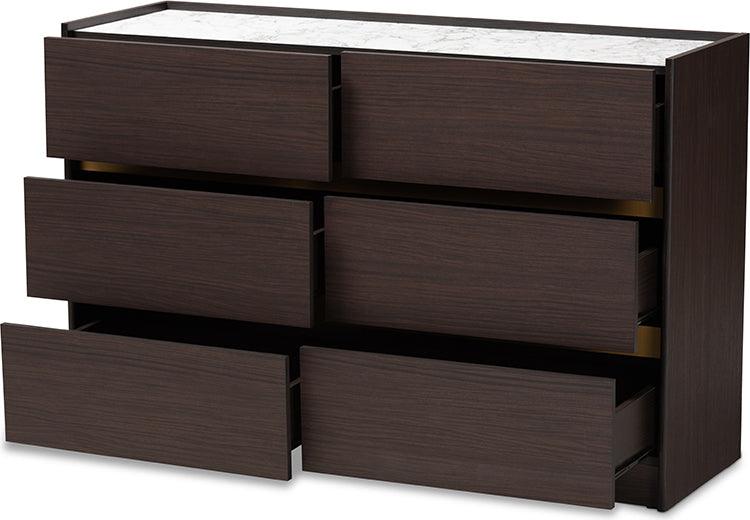 Wholesale Interiors Dressers - Walker 48" Dresser Dark Brown & Marble & Gold