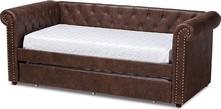 Wholesale Interiors Daybeds - Mabelle Modern and Contemporary Brown Faux Leather Upholstered Daybed with Trundle
