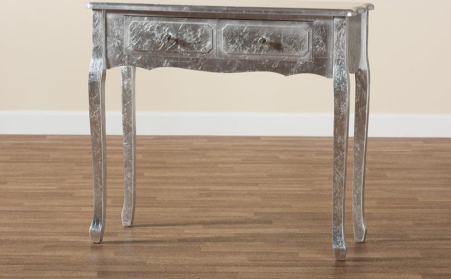 Wholesale Interiors Consoles - Newton Classic and Traditional Silver Finished Wood 2-Drawer Console Table