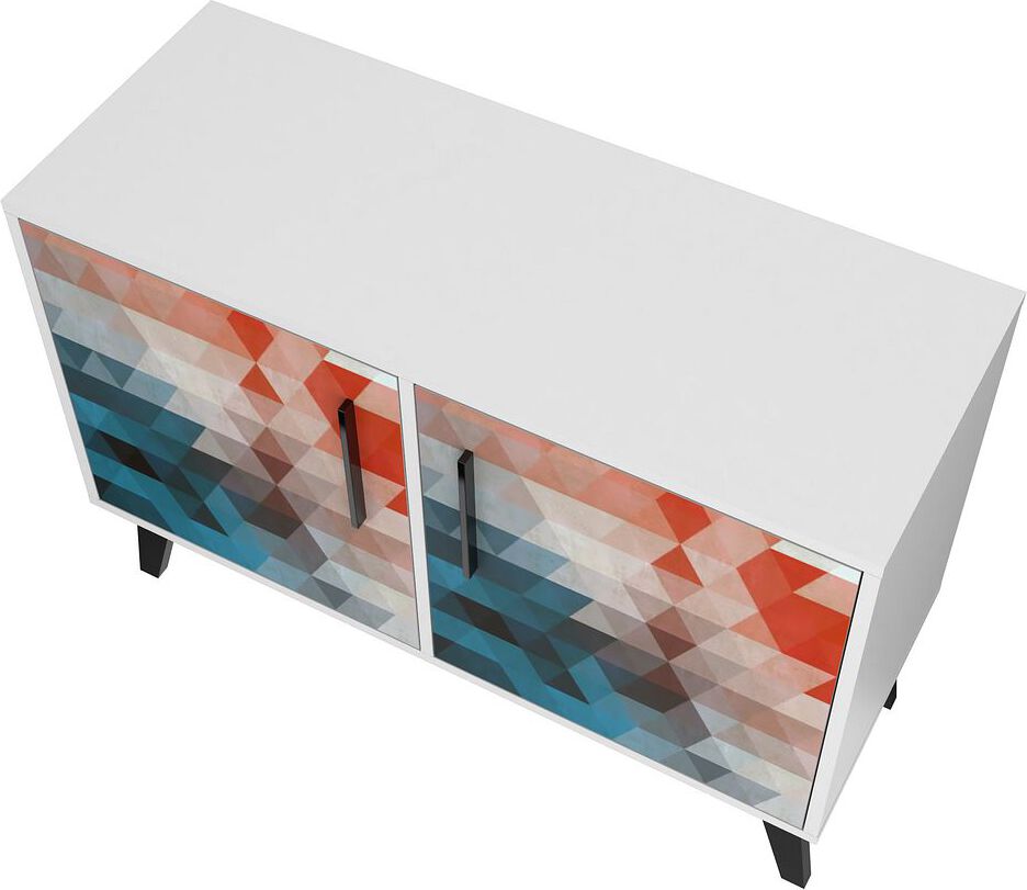 Manhattan Comfort Buffets & Sideboards - Mid-Century- Modern Amsterdam Double Side Table 2.0 with 3 Shelves in Multi Color Red & Blue