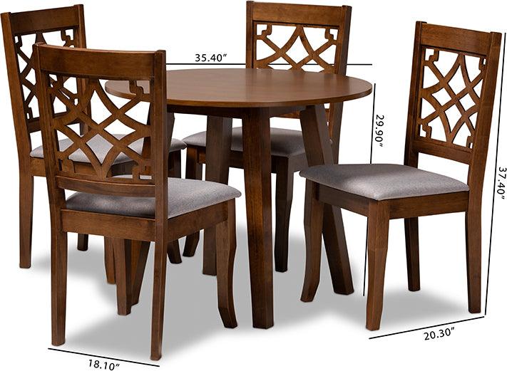 Wholesale Interiors Dining Sets - Mya Grey Fabric Upholstered and Walnut Brown Finished Wood 5-Piece Dining Set