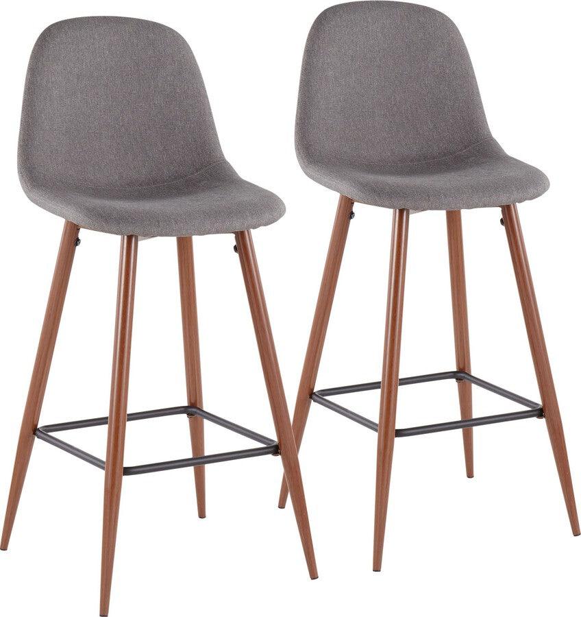 Lumisource Barstools - Pebble Mid-Century Modern Barstool in Walnut Metal and Charcoal Fabric - Set of 2