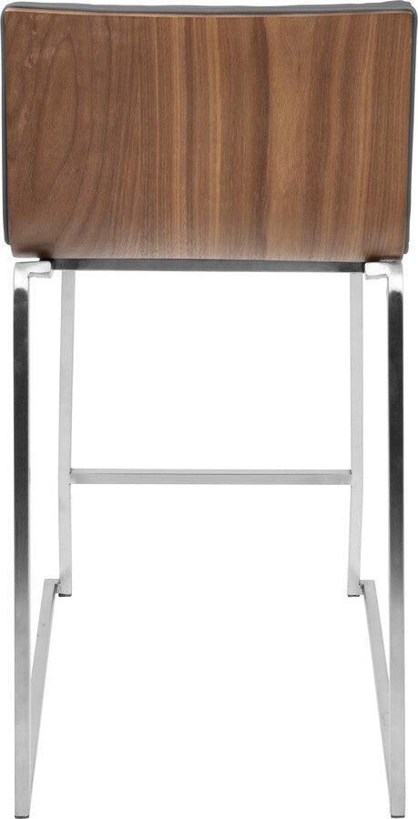 Lumisource Barstools - Mara 26" Contemporary Counter Stool in Brushed Stainless Steel, Walnut Wood, and Grey Faux Leather