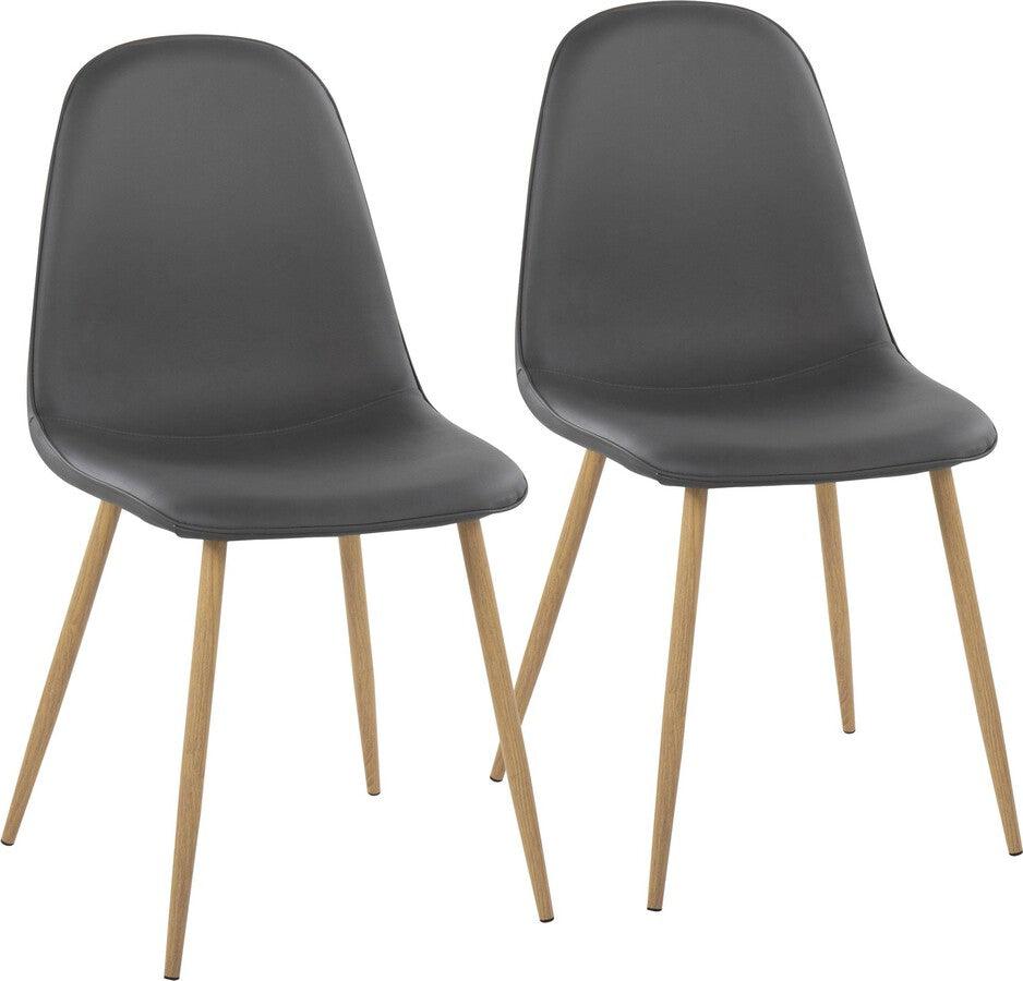 Lumisource Accent Chairs - Pebble Contemporary Chair In Natural Wood Metal & Grey Faux Leather (Set of 2)