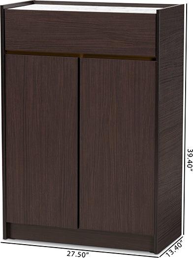 Wholesale Interiors Shoe Storage - Walker Dark Brown and Gold Finished Wood Shoe Cabinet with Faux Marble Top