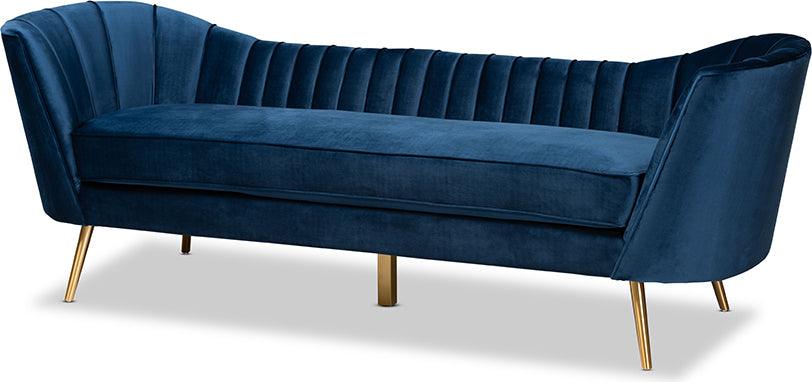 Wholesale Interiors Sofas & Couches - Kailyn Glam and Luxe Navy Blue Velvet Fabric Upholstered and Gold Finished Sofa